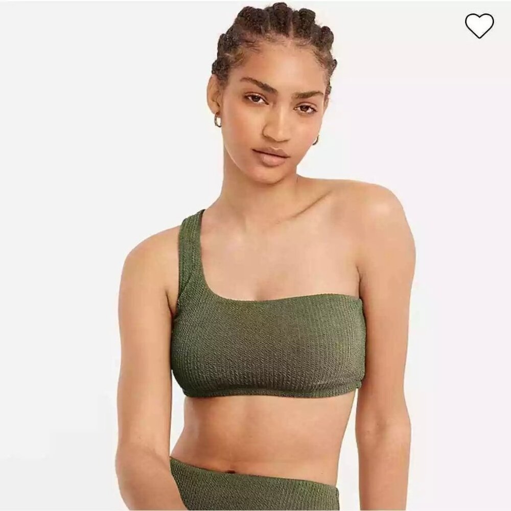 J.Crew Womens Textured One Shoulder Bikini Swim Top Green 2X